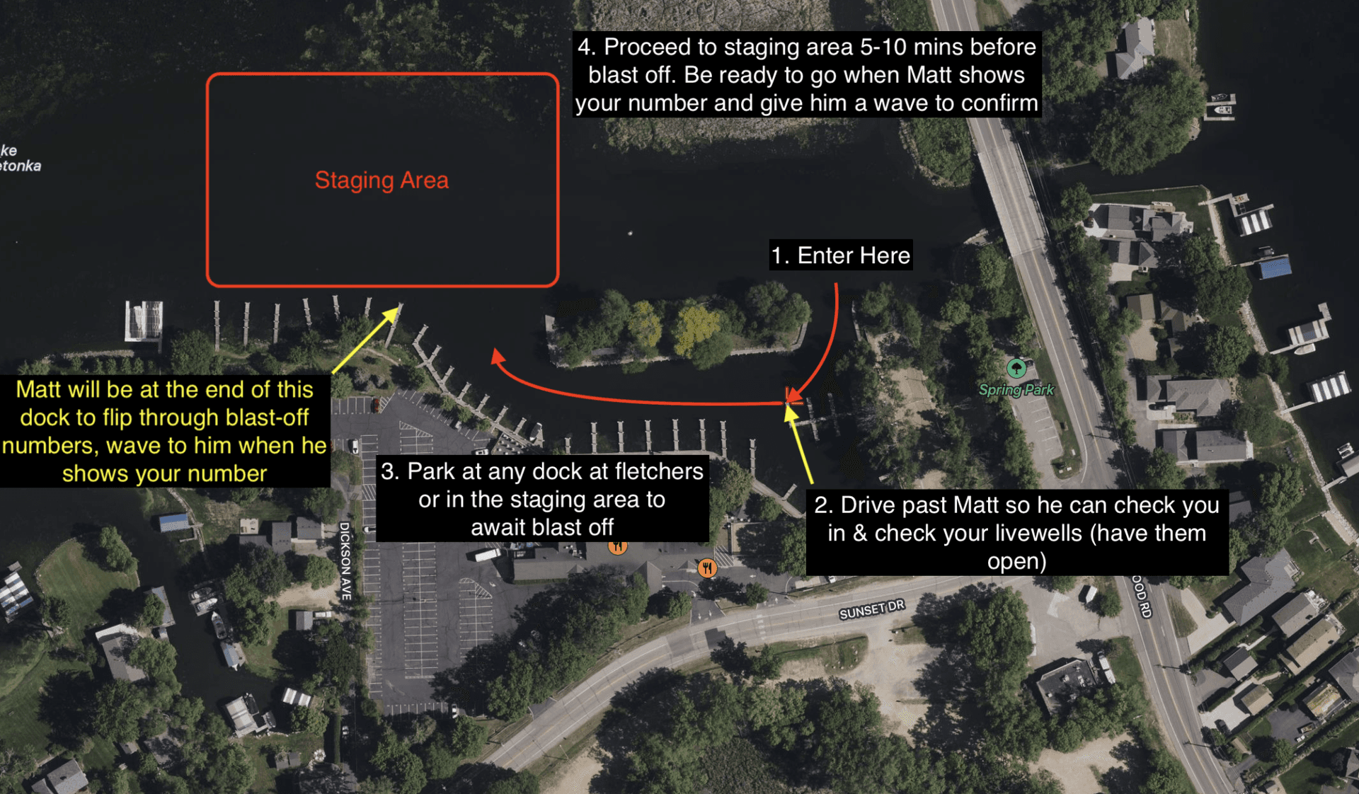 Boats lined up for tournament blast-off at Fletcher's channel