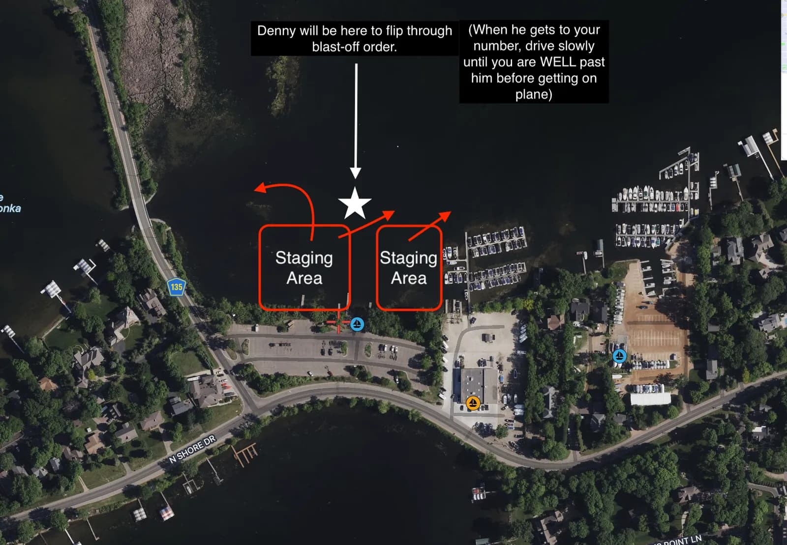 Boats staging for blast-off at the Maxwell Bay access